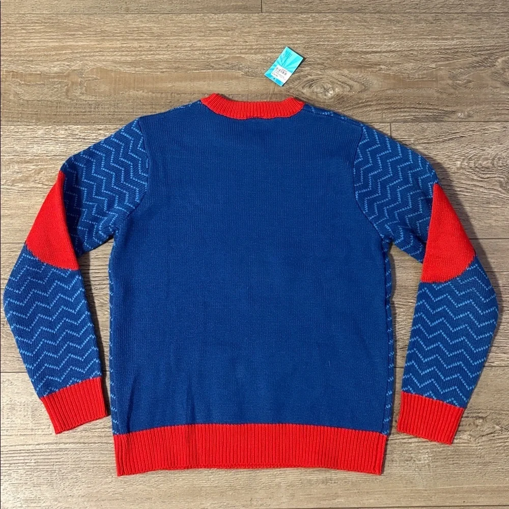 Ugly Christmas Sweater Party Naughty Santa Middle Finger Claus Blue Red Sweater